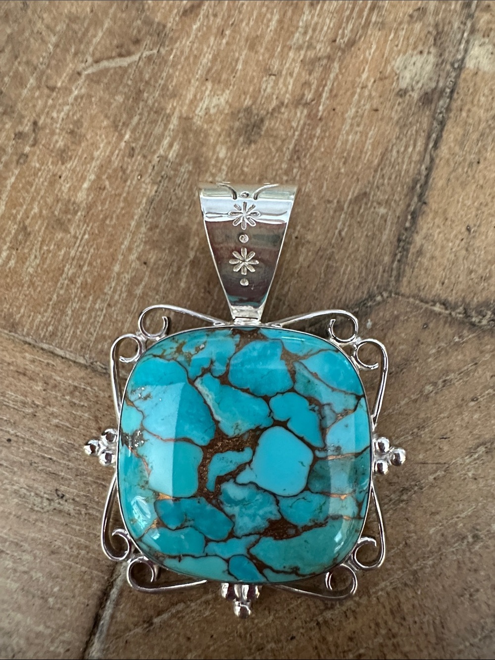 Turquoise Matrix Silver Pendant  - Blue Turquoise